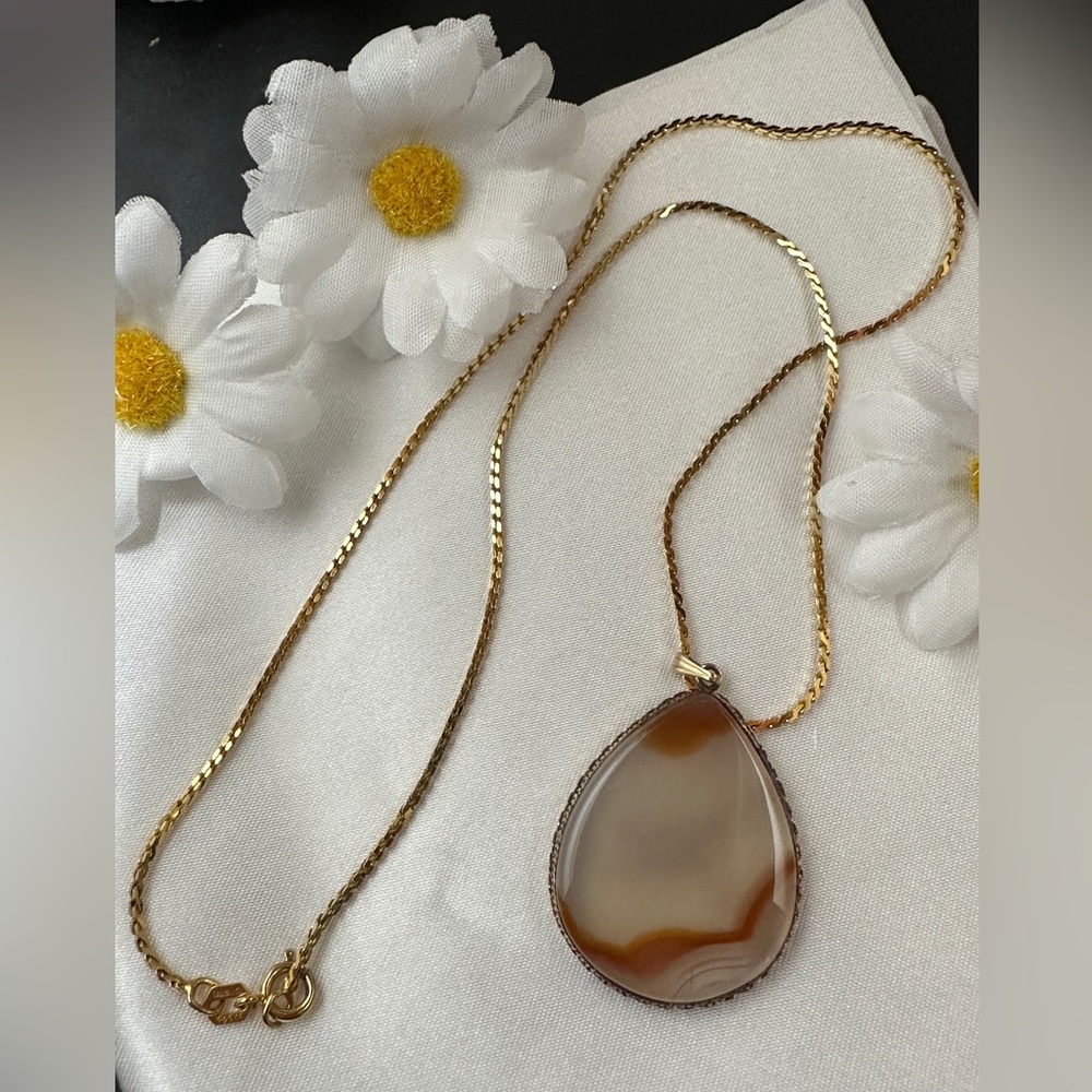 Gold Plated Sterling Silver 925 Agate Pendant Necklace